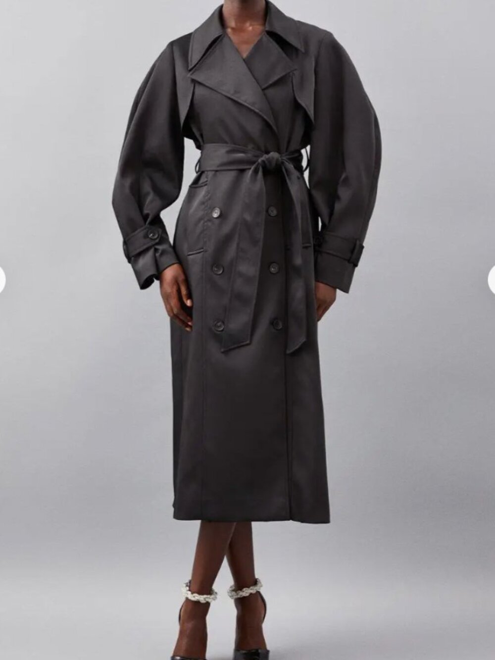 NWT Karen Millen Tailored Satin Maxi Belted Trench Coat